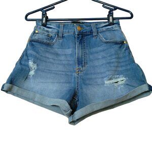 Kendall + Kylie Women's Juniors 7/28 The Icon Short Blue Distressed Denim Shorts